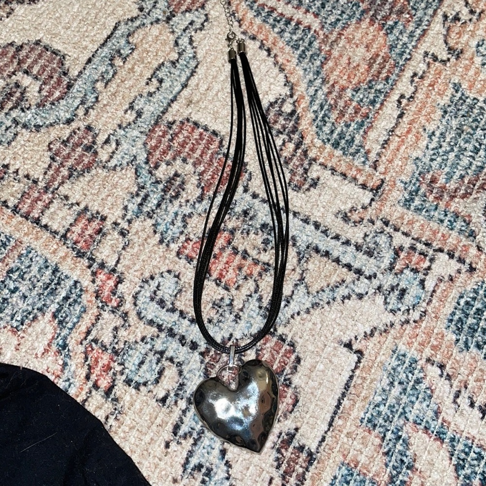 Beautiful Metallic heart pendant on black threads ADJUSTABLE